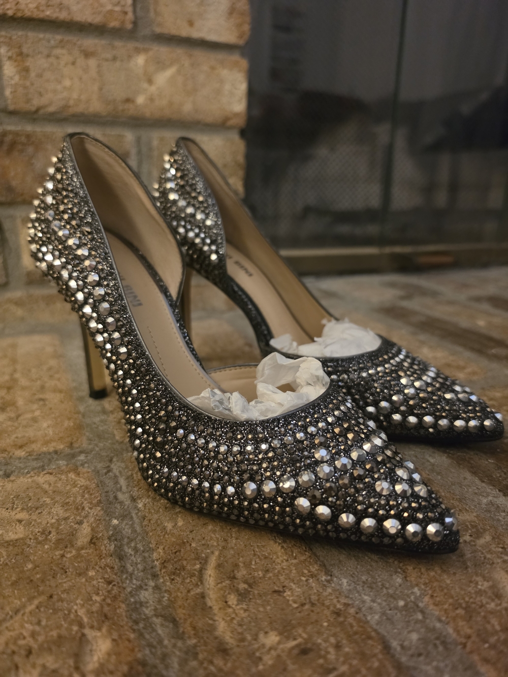 Embellished Black Crystal Pointed-Toe Women's Heels